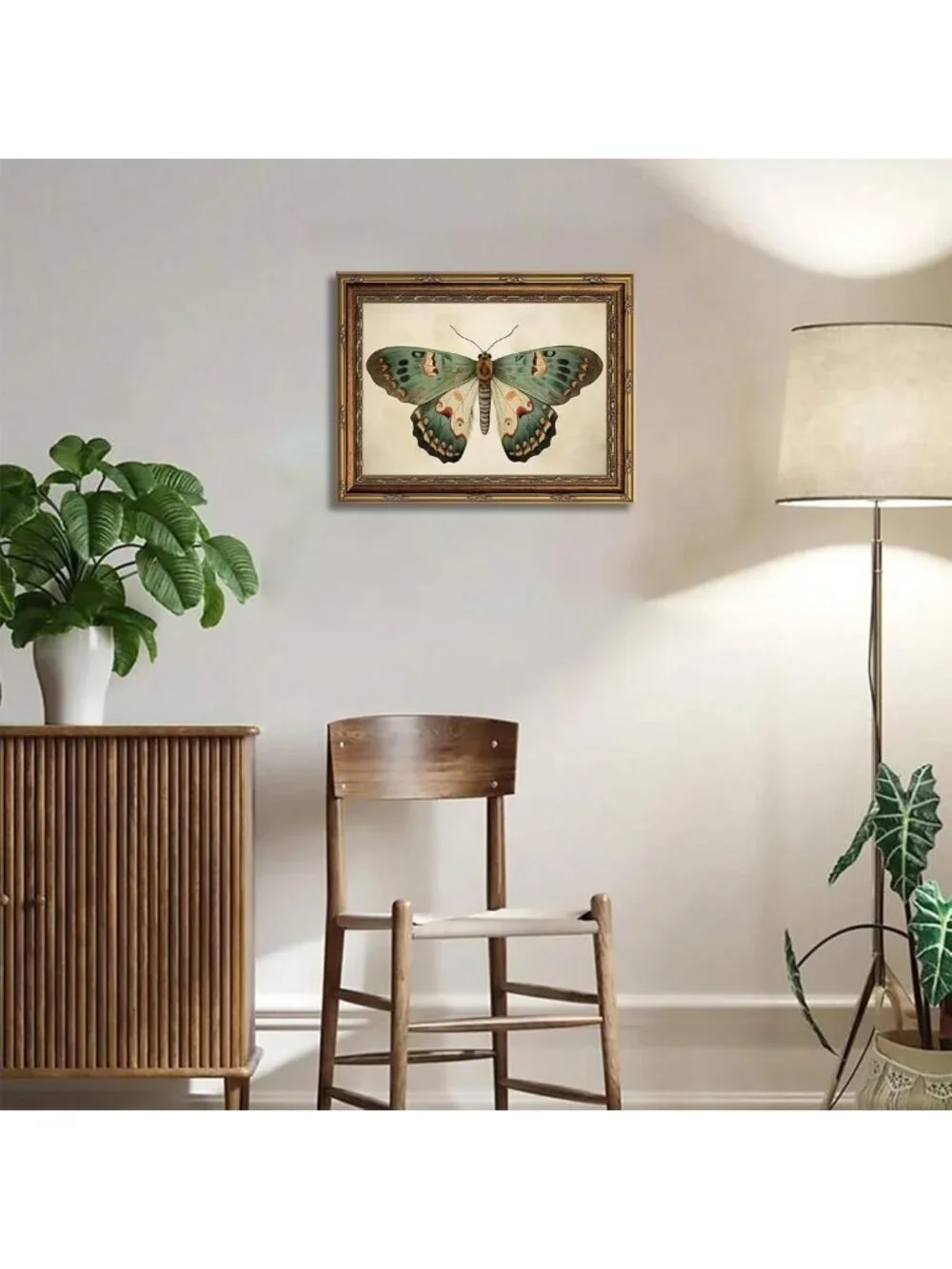 Vintage Gold Framed Butterfly Canvas Wall Art | Retro Insect Decor 9x11 Inch